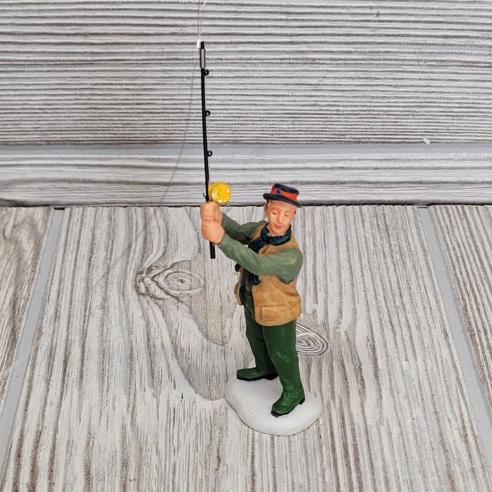 Lemax Fisherman Village Figurine‎ Green Tan Fly Fishing Rod Accessory